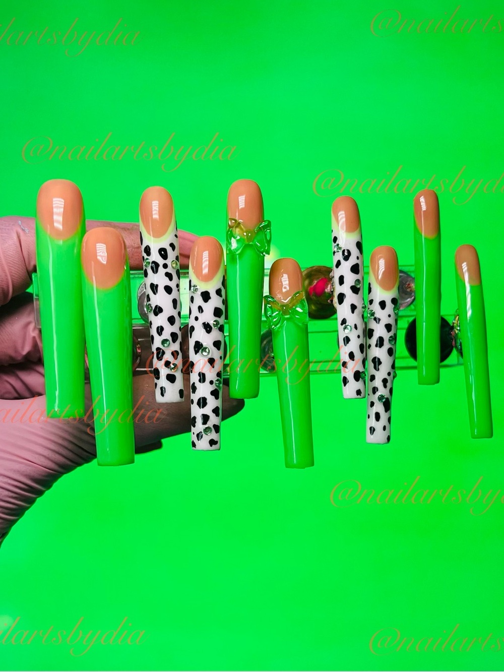 Neon Green & Black Dalmatian Press-On Nail Set